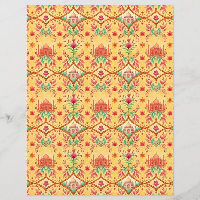 Indian temple yellow double-sides scrapbook paper (Front)