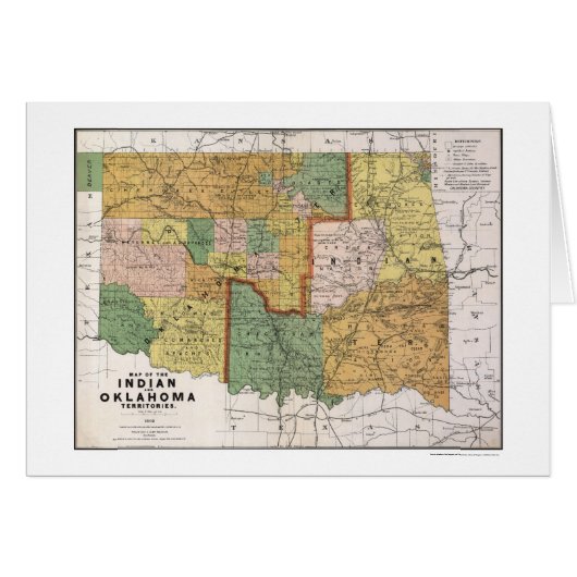 Indian Territory OK Map 1892 Cards (Front Horizontal)