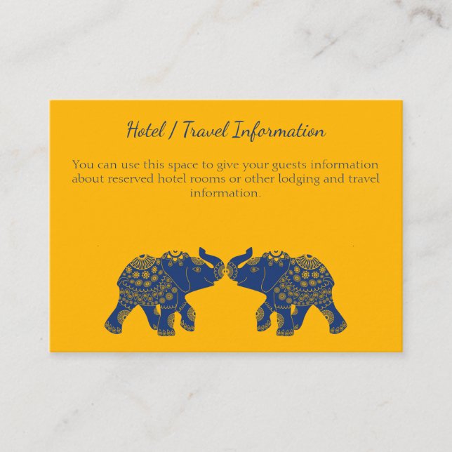 Indian Themed Elephants in Royal Blue Wedding  Enclosure Card (Front)