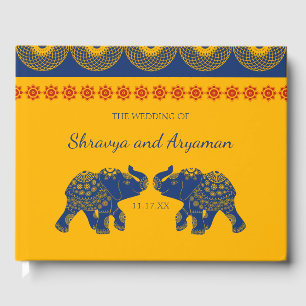 Indian Themed Elephants in Royal Blue Wedding Guest Book
