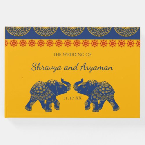 Indian Themed Elephants in Royal Blue Wedding Guest Book