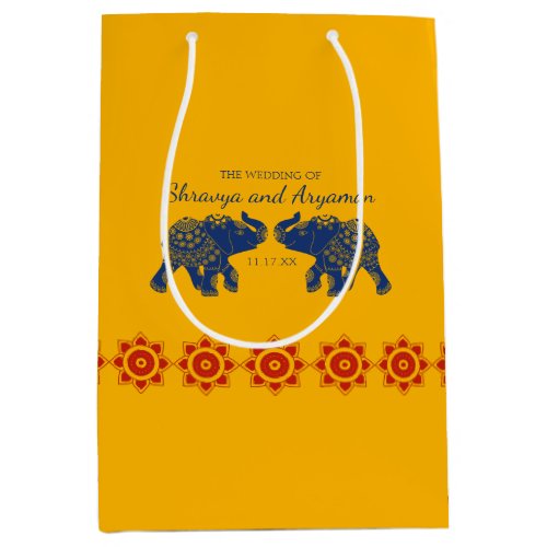 Indian Themed Elephants in Royal Blue Wedding  Medium Gift Bag