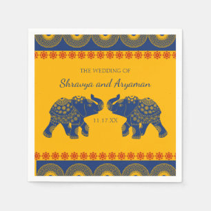 Indian Themed Elephants in Royal Blue Wedding Napkins