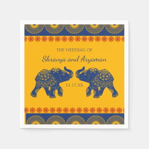 Indian Themed Elephants in Royal Blue Wedding  Napkins