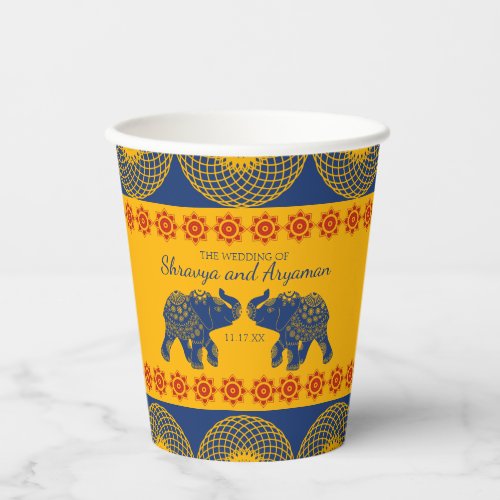 Indian Themed Elephants in Royal Blue Wedding  Paper Cups