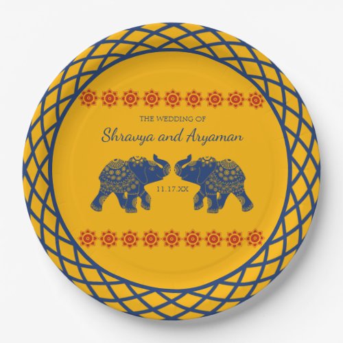 Indian Themed Elephants in Royal Blue Wedding  Paper Plates