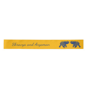Indian Themed Elephants in Royal Blue Wedding Satin Ribbon