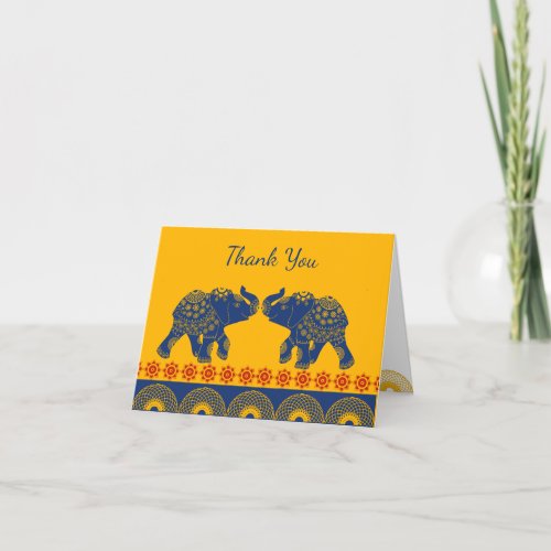 Indian Themed Elephants in Royal Blue Wedding  Thank You Card