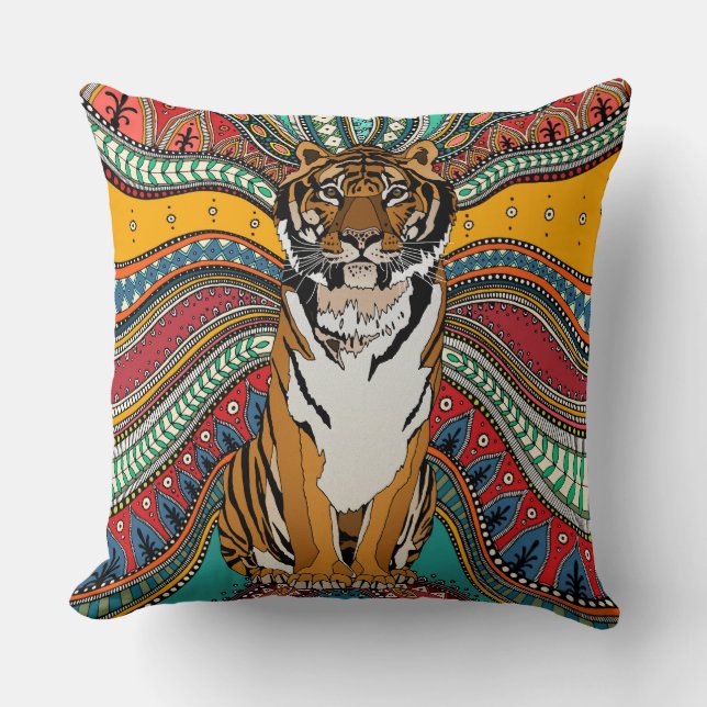Indian tiger throw pillow (Front)