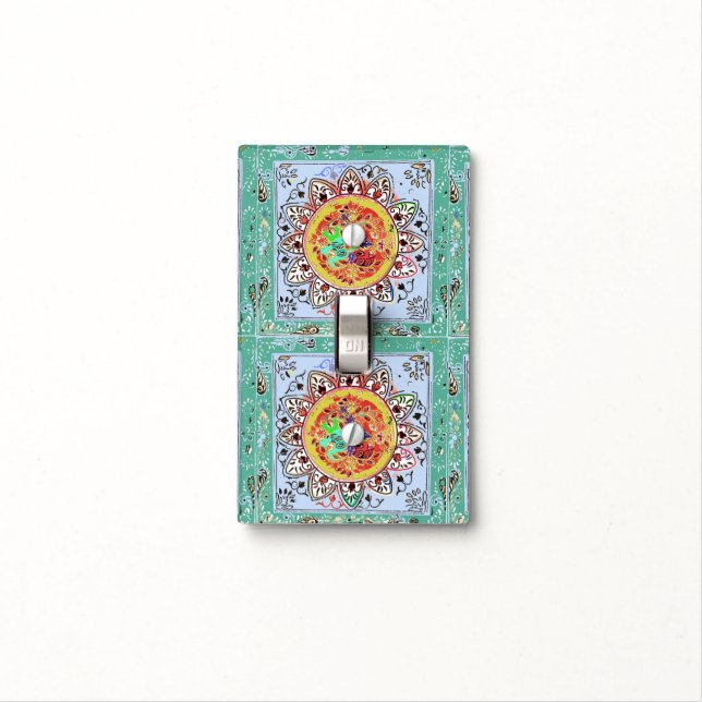 Indian Tile Style Light Switch Cover Green/Yellow (In Situ)