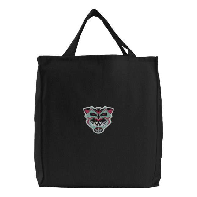 Indian Totem Wild Cat Embroidered Tote (Front)