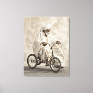 Indian Traditional Attire Riding Vintage Tricycle Canvas Print
