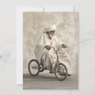 Indian Traditional Attire Riding Vintage Tricycle Invitation