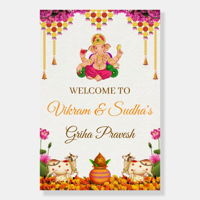 Indian Traditional Grah Pravesh Welcome Board (Front)