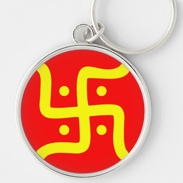 indian traditional hindu swastika symbol religion keychain (Front)