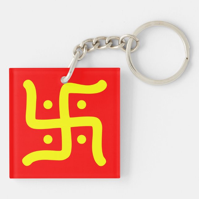 indian traditional hindu swastika symbol religion keychain (Back)