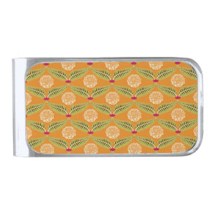 Indian Traditional Illustration Pattern. Silver Finish Money Clip