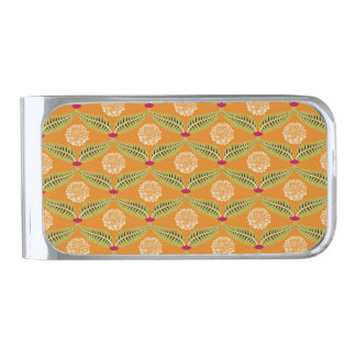 Indian Traditional Illustration Pattern. Silver Finish Money Clip