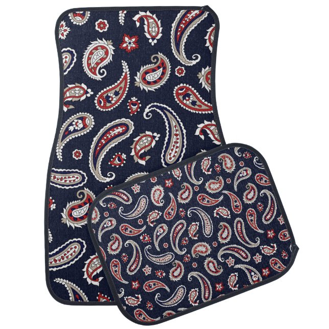 Indian Traditional paisley pattern on navy Car Floor Mat (Set)