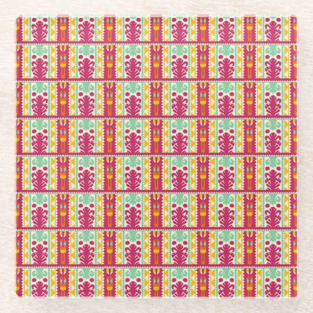 Indian Traditional Textile Design Illustration Glass Coaster (Front)