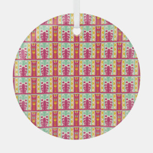 Indian Traditional Textile Design Illustration Glass Ornament