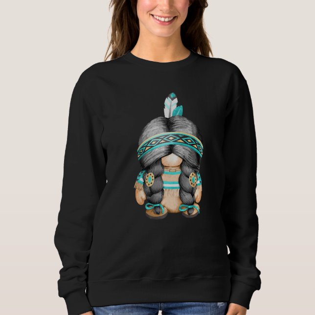 Indian Tribal Motif  Cute Native American Gnome Mo Sweatshirt (Front)