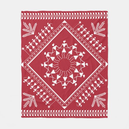 Indian tribal painting Warli Paintingart indian Fleece Blanket