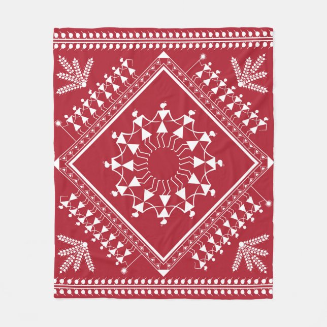 Indian tribal painting. Warli Paintingart, indian Fleece Blanket (Front)
