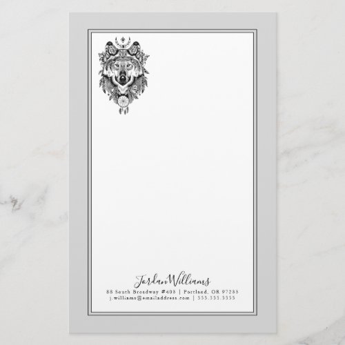 Indian Tribal Wolf  Add Your Name Stationery