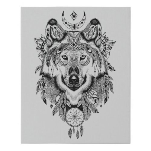 Indian Tribal Wolf Faux Canvas Print