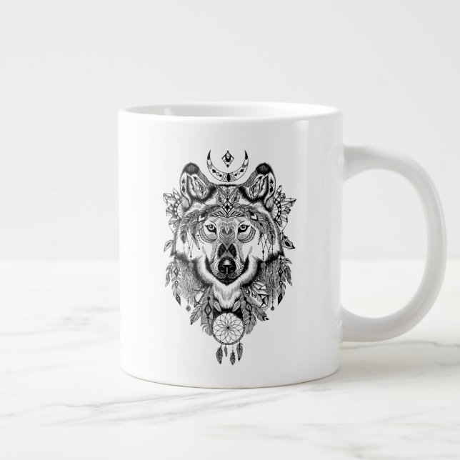Indian Tribal Wolf Giant Coffee Mug (Right)