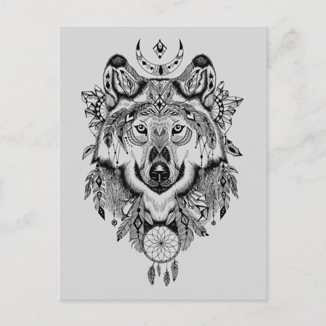 Indian Tribal Wolf Postcard (Front)