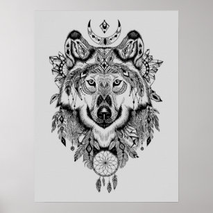 Indian Tribal Wolf Poster