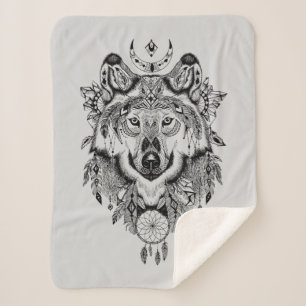Indian Tribal Wolf Sherpa Blanket