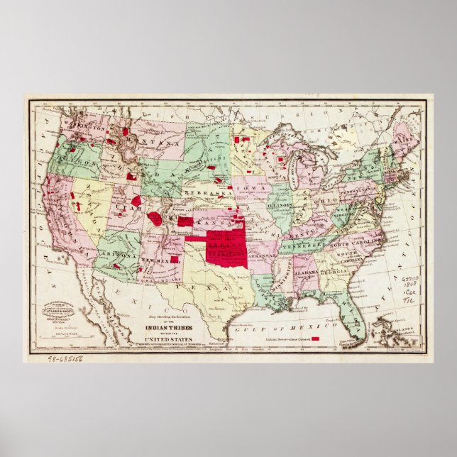 Indian Tribes within the United States Map (1868) Poster (Front)