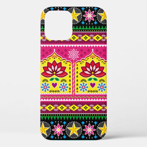 Indian truck art floral seamless folk art pattern iPhone 12 case