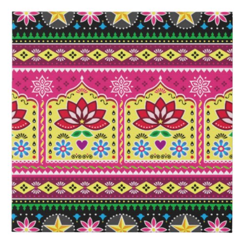 Indian truck art floral seamless folk art pattern faux canvas print