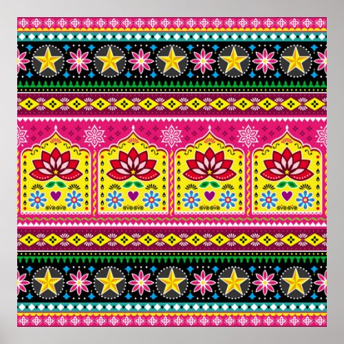 Indian truck art floral seamless folk art pattern poster