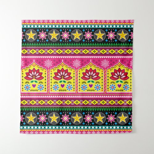 Indian truck art floral seamless folk art pattern tapestry