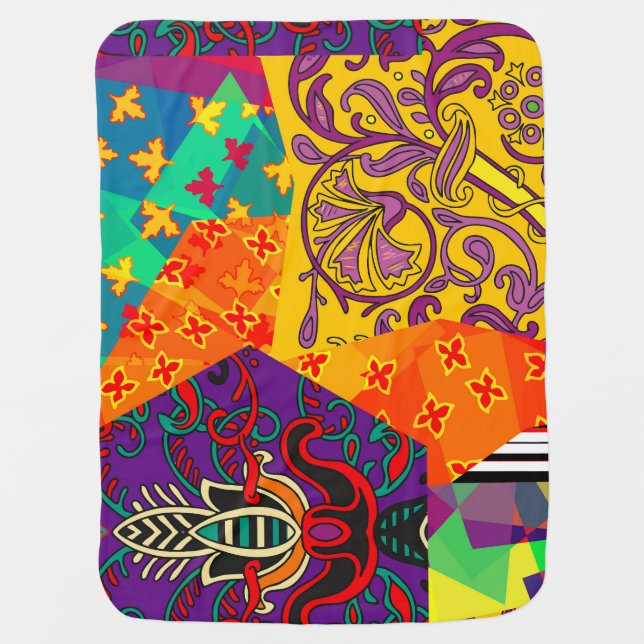 Indian Turkish Festive Patchwork Mandala Baby Blanket (Front)