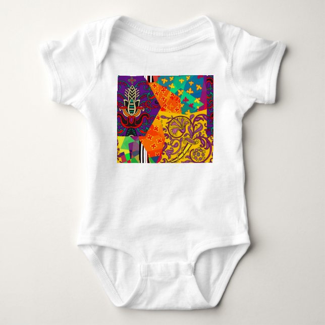 Indian Turkish Festive Patchwork Mandala Baby Bodysuit (Front)