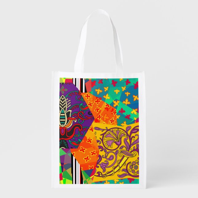 Indian Turkish Festive Patchwork Mandala Grocery Bag (Front)