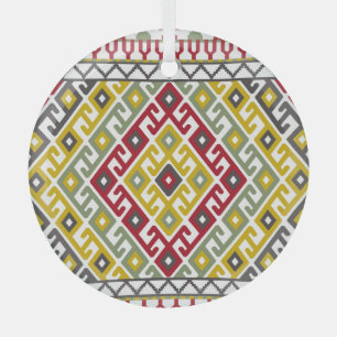 Indian Turkish Geometric: Vintage Background Tile Glass Ornament