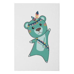 Indian Turquoise Bear Carnival Teddy Feather Faux Canvas Print
