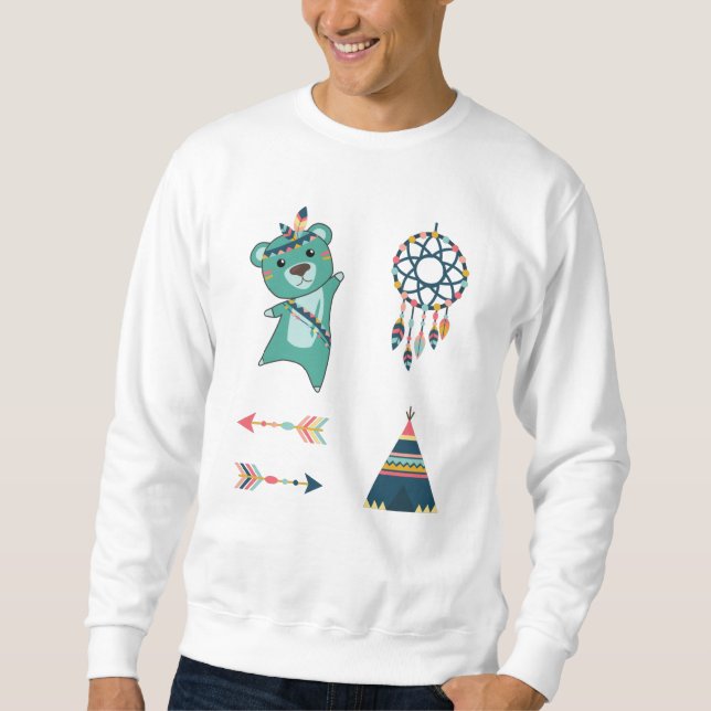 Indian Turquoise Bear Stickers Tipi Sweatshirt (Front)