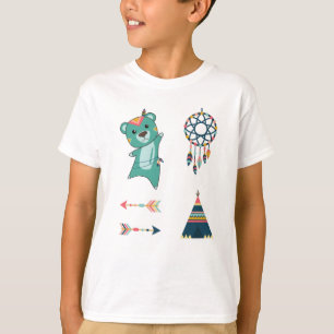 Indian Turquoise Bear Stickers Tipi T-Shirt