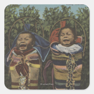 Indian Twins in Papooses & "Just Crying�" Square Sticker