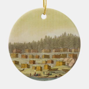 Indian Village, New Georgia, Alaska (colour engrav Ceramic Ornament