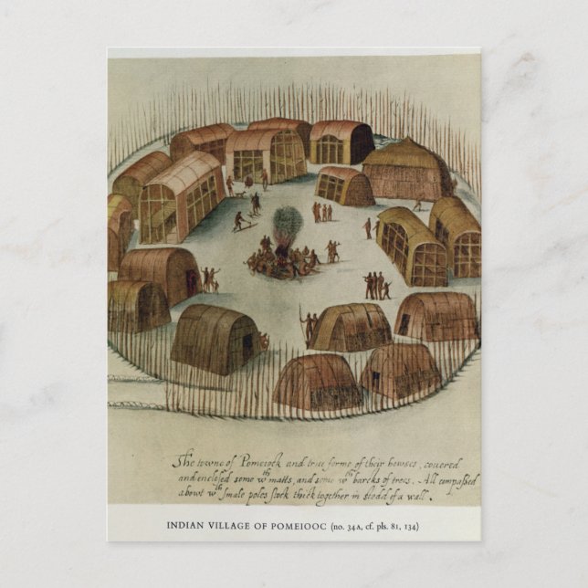 Indian Village of Pomeiooc Postcard (Front)