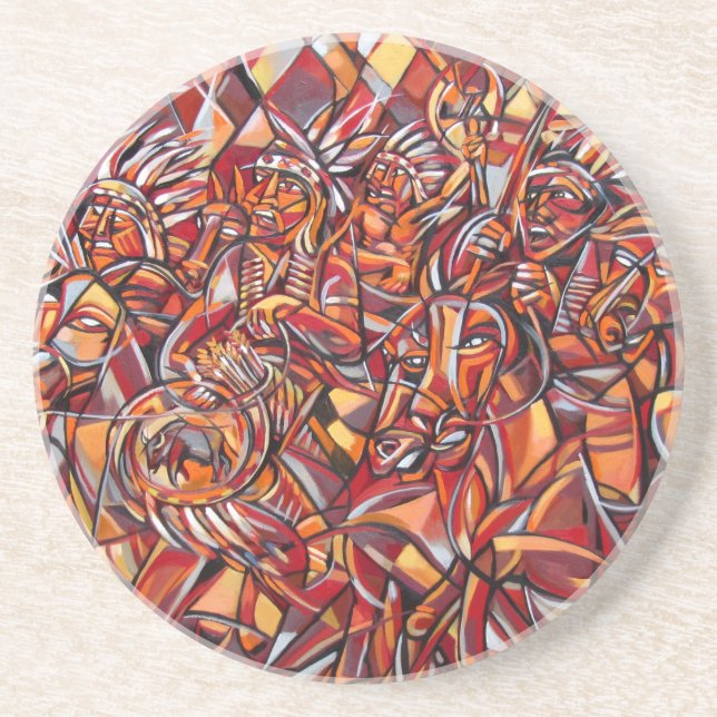 Indian War Party Sandstone Coaster (Front)